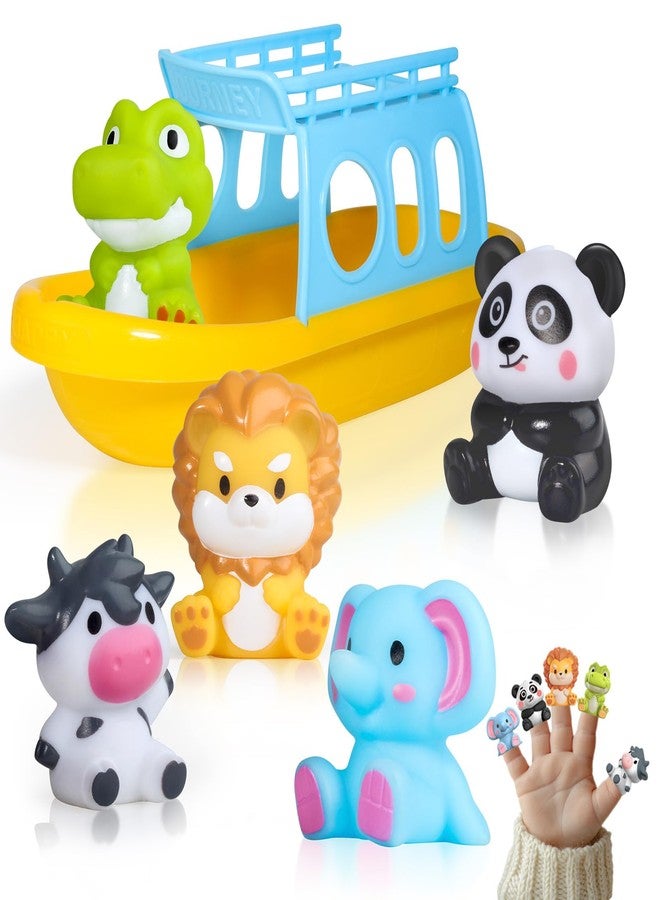 Oriate Bath Toys Set for 1+ Year Old, 5PCS Mold Free Silicone Animal Finger Puppets with BPA Free Boat, Montessori Sensory Learning Water Pool Bathtub Beach Toy, Summer Party Favors for Kids Toddlers - Image 1